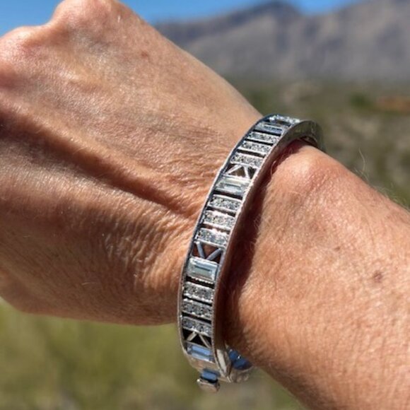 GIVENCHY Silver Rhinestone Art Deco Hinged BRACELET - Picture 5 of 9